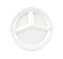 3 Compartments Compostable Round Bagasse Plate 10 Inch White